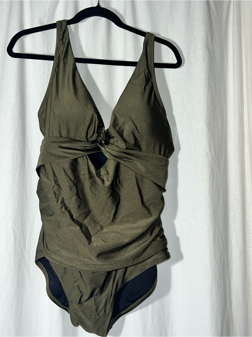 Dkny Olive Green Twist-Front One-Piece Swimsuit